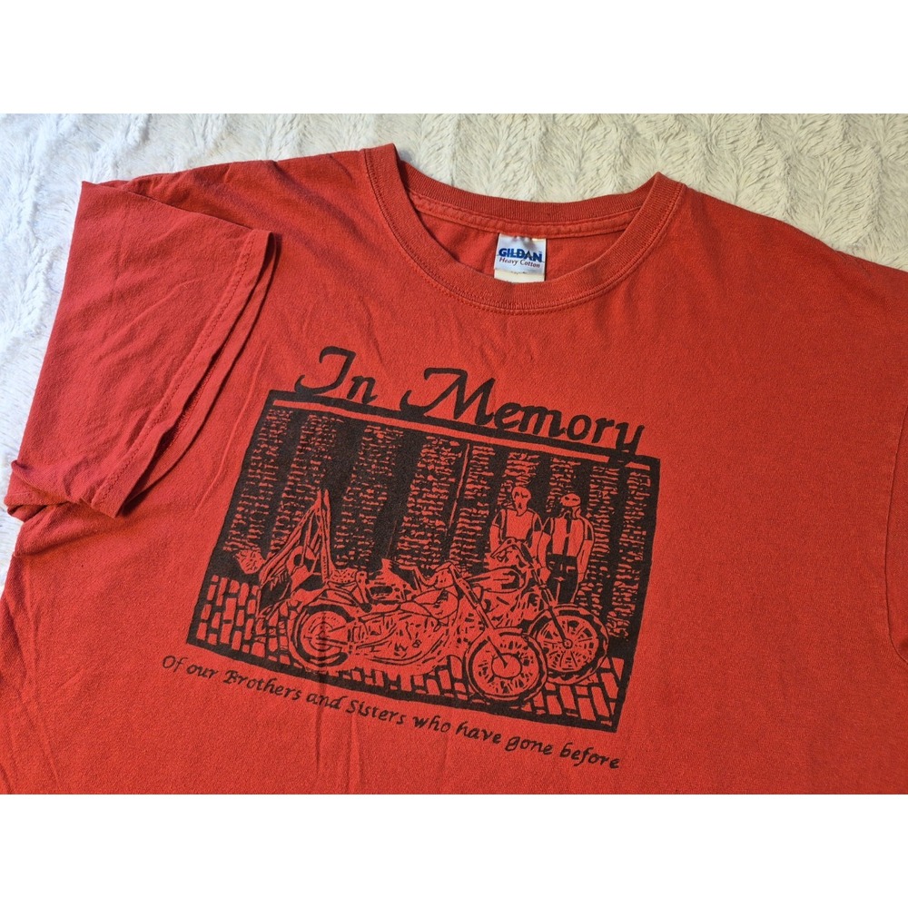 Vintage Memorial Biker Event Staff T Shirt Men's Large Y2K Gildan Motorcycle Red